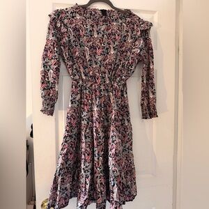 Jolie Black and Pink Paisley Long Sleeve Smocked Dress